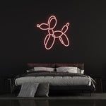 Dog balloon LED neon sign in vibrant red, artistic wall decoration for contemporary bedrooms. Adds a creative touch to interior spaces.