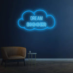 Dream Bigger blue neon sign in a cloud design, adding a calming and motivational touch to any room