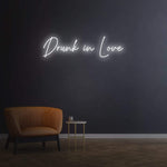Drunk in Love cool white LED neon sign for stylish and elegant wall lighting.