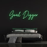  Eco-friendly "Goal Digger" neon sign, designed for home, office, or gym decor with lasting LED technology and clear acrylic backing.