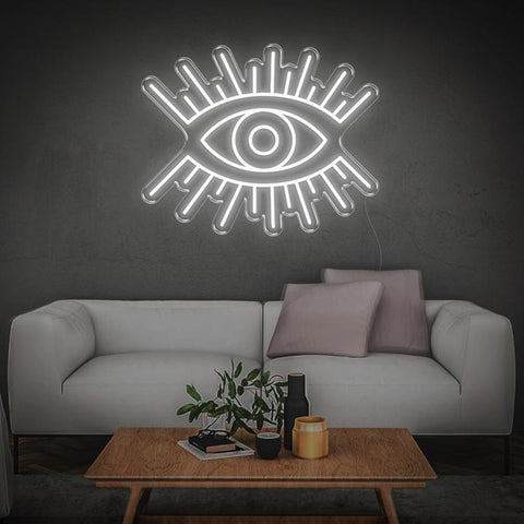 Eye LED Neon Sign, 25-inch stylish decor piece with White colors, perfect for home, office, or event spaces.