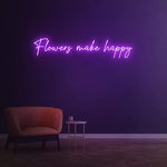Flowers Make Happy LED light decor, floral wall sign to enhance ambiance in homes, shops, or events.