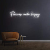 Flowers Make Happy neon light, floral-inspired LED decor for creating joyful atmospheres at events or in stores.