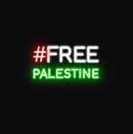  "#Free Palestine" LED neon sign glowing in vibrant red, white, and green colors, symbolizing support and solidarity for Palestinian freedom and justice.