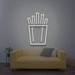 Minimalist French fries LED neon sign in white light, perfect for home decor or cafes, adding a chic and playful ambiance.