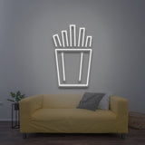 Minimalist French fries LED neon sign in white light, perfect for home decor or cafes, adding a chic and playful ambiance.