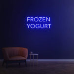 Blue LED neon sign that says "Frozen Yogurt," perfect for dessert business.