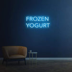 Frozen yogurt neon sign with light blue illumination for restaurant decor