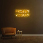  Vibrant Orange "Frozen Yogurt" LED neon sign illuminating cafe wall.