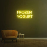 Bright yellow frozen yogurt neon sign for cafe and dessert shop wall decor.