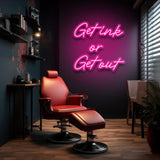 Get Ink or Get Out LED Neon Sign, Bold Tattoo Shop Lighting, Eye-catching Typography