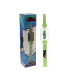 Gliizy green glass honey straw nectar collector featuring a cactus design inside the glass, packaged in colorful branding, perfect for smoking and display.