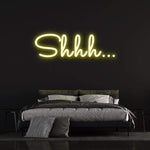 "Glowing 'Shhh' LED Neon Sign – Ideal for creating a creepy atmosphere with its glowing neon white design in any room.