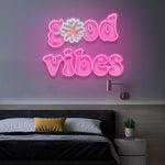 Good Vibes Neon Sign – Elegant LED wall décor with a positive message and flower symbol, perfect for your home or office to create a calming and motivational atmosphere