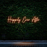 Happily Ever After LED neon sign, romantic wall décor for weddings and celebrations.