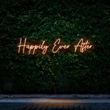 Happily Ever After LED neon sign, romantic wall décor for weddings and celebrations.
