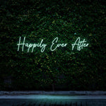 Happily Ever After neon sign, bright LED wall décor ideal for weddings and photo backdrops.