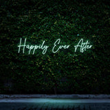 Happily Ever After neon sign, bright LED wall décor ideal for weddings and photo backdrops.