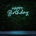 Festive Happy Birthday LED neon sign, a vibrant centerpiece for birthday events.