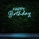 Festive Happy Birthday LED neon sign, a vibrant centerpiece for birthday events.
