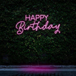 Vibrant Happy Birthday neon sign, ideal for creating a festive ambiance at parties.