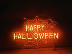 Happy Halloween LED neon sign with engraving, perfect for festive party decor or creating a spooky atmosphere at home.