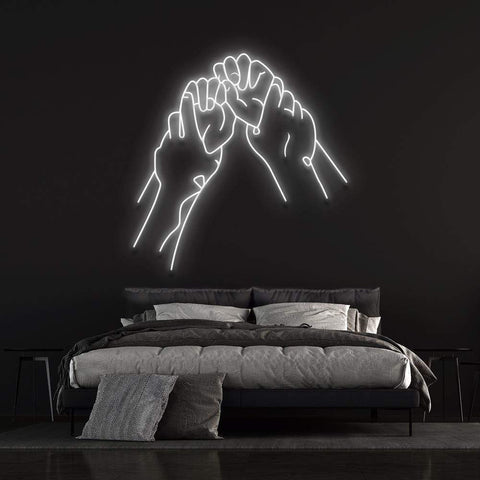 "Hold Hands Neon Sign – Romantic LED wall decor, a thoughtful gift for anniversaries or birthdays, adding warmth and charm to any room.