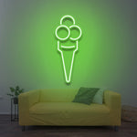 Green Ice Cream LED Neon Sign, retro wall decor for shops or cafes, vibrant and energy-efficient design to attract attention and brighten spaces.

