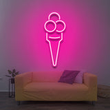 Pink Ice Cream LED Neon Sign, playful and vibrant wall decor for shops, cafes, or homes, energy-efficient and long-lasting retro design.