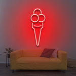 Red Ice Cream LED Neon Sign, bold and eye-catching wall decor for cafes or dessert shops, perfect for creating a nostalgic and playful atmosphere.
