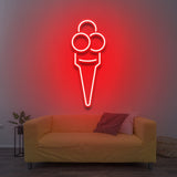 Red Ice Cream LED Neon Sign, bold and eye-catching wall decor for cafes or dessert shops, perfect for creating a nostalgic and playful atmosphere.