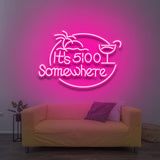 It's 5:00 Somewhere pink LED neon sign – vibrant wall decor for bars, parties, and happy hours at home, energy-efficient and eye-catching.