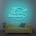 It's 5:00 Somewhere teal LED neon sign – sleek and energy-efficient wall decor for homes, bars, or party spaces, adding a modern touch.

