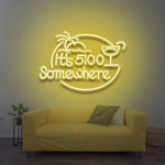 It's 5:00 Somewhere yellow LED neon sign – fun and trendy wall decor for happy hours, perfect for bars or home celebrations.