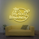 It's 5:00 Somewhere yellow LED neon sign – fun and trendy wall decor for happy hours, perfect for bars or home celebrations.