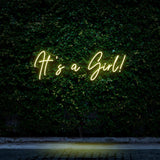 It's a Girl! yellow LED neon sign – vibrant and trendy decor for gender reveal parties, baby showers, and nurseries.