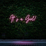 It's a Girl! pink LED neon sign – stylish and whimsical baby shower and nursery decor for celebrating the arrival of your little princess.