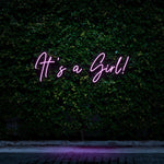 It's a Girl! purple LED neon sign – stylish and fun decor for gender reveal parties, baby showers, and nurseries.