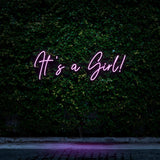 It's a Girl! purple LED neon sign – stylish and fun decor for gender reveal parties, baby showers, and nurseries.