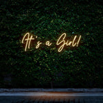 It's a Girl! yellow LED neon sign – vibrant and trendy decor for gender reveal parties, baby showers, and nurseries.