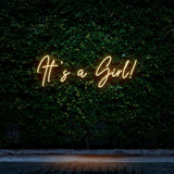 It's a Girl! yellow LED neon sign – vibrant and trendy decor for gender reveal parties, baby showers, and nurseries.