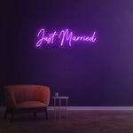 Just Married LED neon sign in pink – soft and charming decor for weddings, receptions, or romantic events, perfect for enhancing any setting.