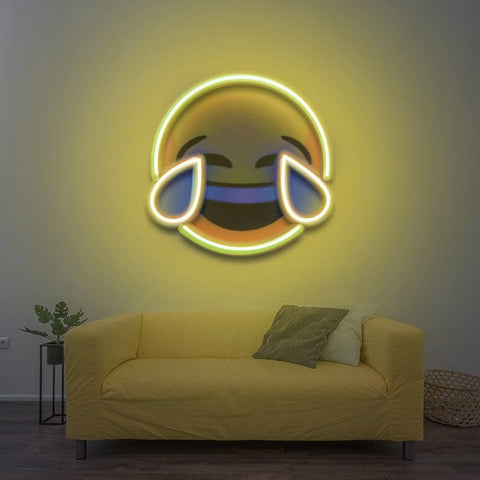 Laughing Emoji UV LED neon sign for fun home decor.