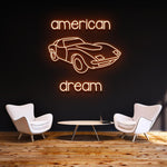 LED Neon Sign – 'American Dream Car' vintage automotive wall decor for garages, man caves, or businesses with a classic Americana vibe.