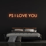 Stylish LED 'P.S. I Love You' neon sign ideal for decorating events, adding a warm and inviting glow to special occasions.