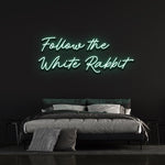 LED White Rabbit neon wall sign designed to add curiosity and whimsy to event spaces or homes.