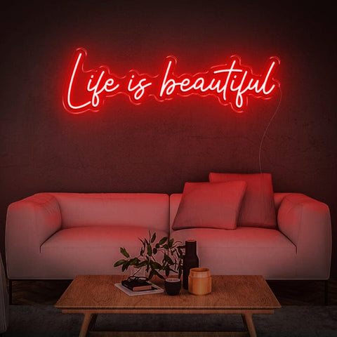 Life is Beautiful LED neon sign, motivational home decor for office and living spaces, uplifting and vibrant.