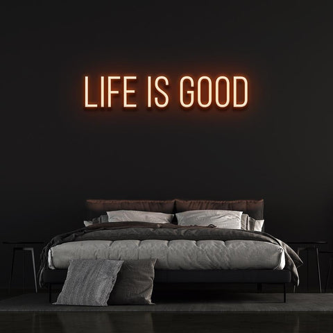 Life is Good LED neon sign for home or office, eco-friendly and vibrant wall decor.