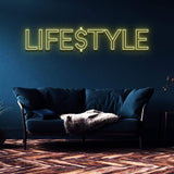 Bright 'LIFESTYLE' LED neon light, perfect for creating a modern ambiance in home and office settings.