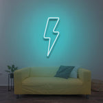 sleek 'Lightning Bolt' LED neon sign, vibrant and electrifying wall decor for home or studio.